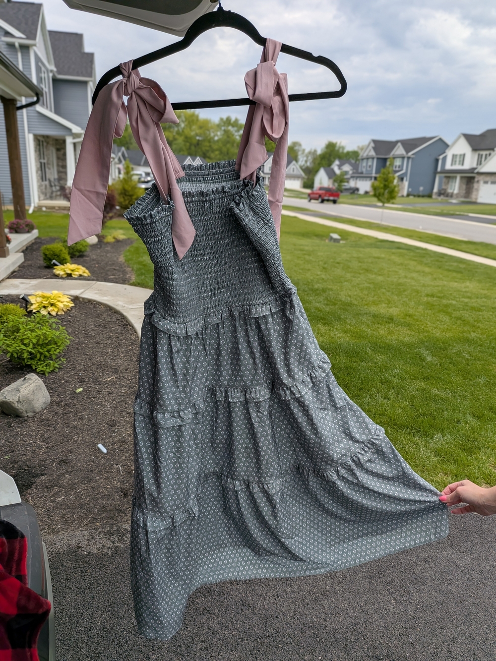 Smocked Tiered Maxi Dress with Pink Tie Straps
